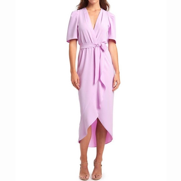 Amanda Uprichard Women's Electric Lilac Bonjour Faux Wrap Midi Dress sz M - Picture 3 of 9